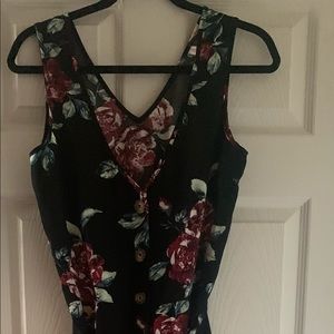 Black and Floral Print Romper with Pockets!!!